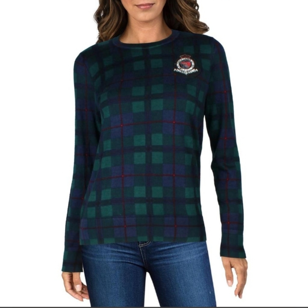LAUREN Ralph Lauren Plaid‎ Beaded-Crest Sweater